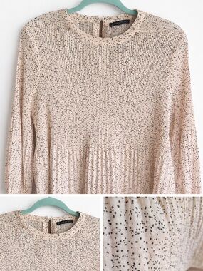 Adrianna Papell soft pink with black dots long sleeve size M blouse preowned